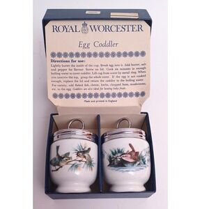 Vintage Royal Worcester Egg Coddler Birds Pair English Porcelain New In Box NOS